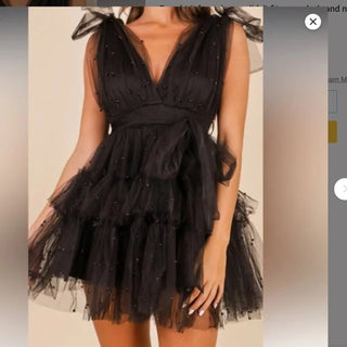 Limelight Black Tiered Tulle Mini Dress with Bow Shoulders-lisa#5