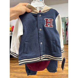 Tommy Hilfiger baby Boy Fleece Hooded Baseball Jacket Bodysuit 3-Piece Set 6-9 months