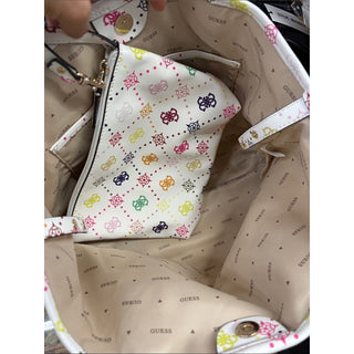 Guess White Tote with Multicolor Logo Print