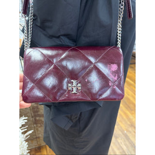 Tory Burch Quilted Burgundy Shoulder Bag with Silver Chain