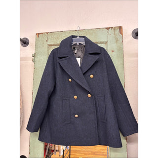 Aqua Wool-Blend Double-Breasted Navy Peacoat