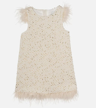 Rare Editions Girls 16 Gold Foil Boucle Dress Feather Fringe dress