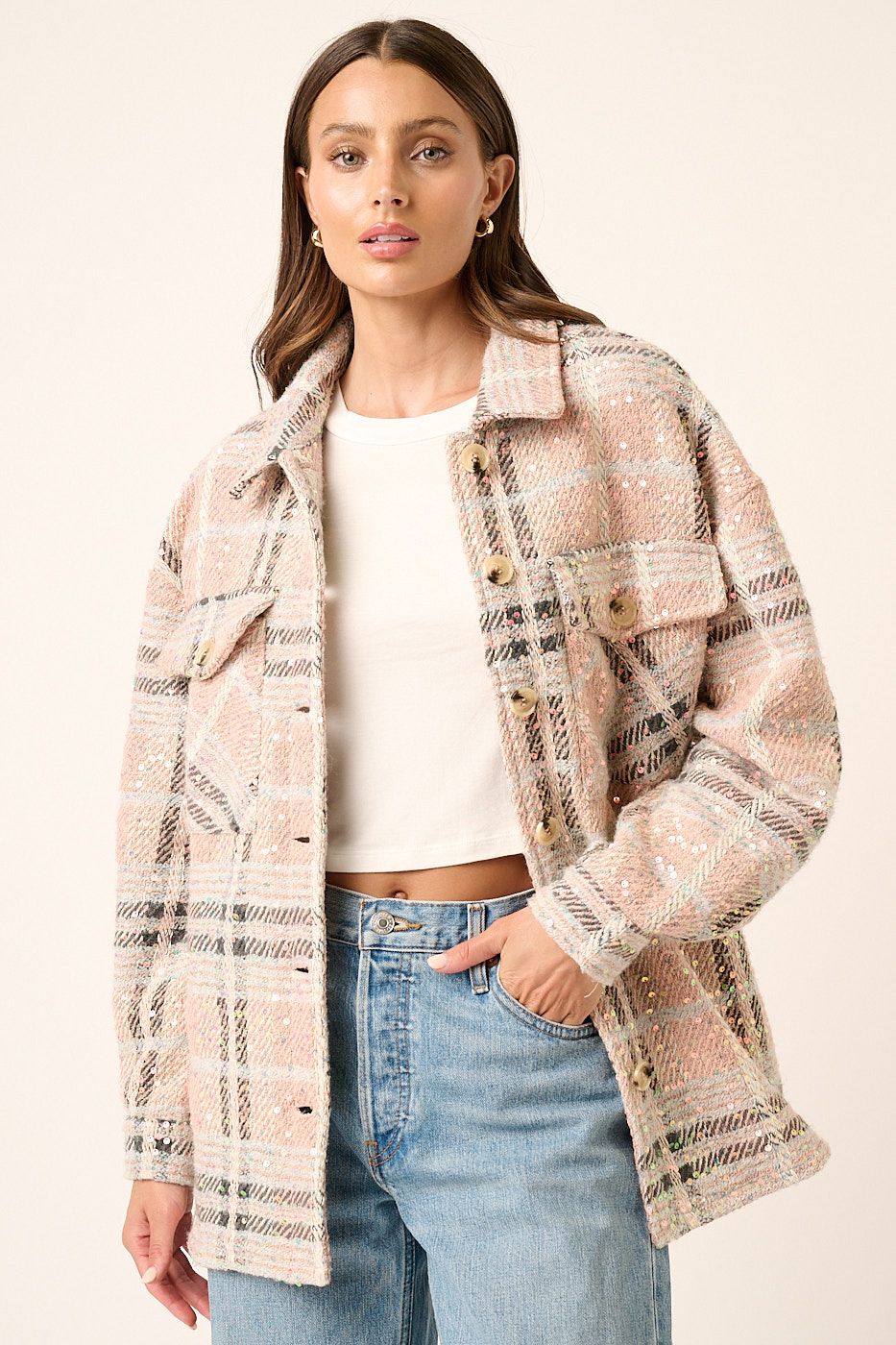 Sequin Plaid Shacket – Bronze Seal