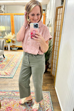 Judy Blue Olive High Rise Control Top Crop Wide Leg