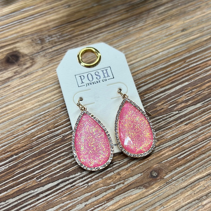 Pink Shimmer Tear Drop Earrings