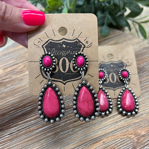 Hot Pink Stone Earrings