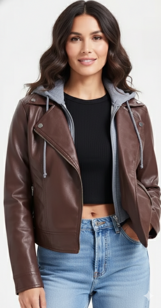 Joujou Vegan Leather coat with Hoodie