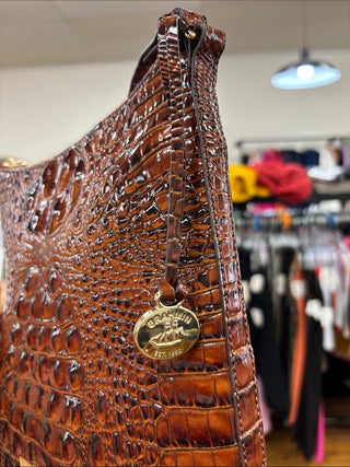 Brahmin Chestnut Croc-Embossed Leather Shoulder Bag