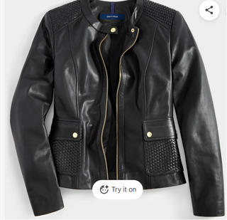 Cole Haan Black smooth lamb Leather woven shoulder Jacket size L