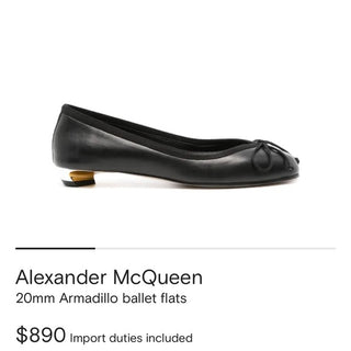 Alexander McQueen Black leather Flats ballet with Metallic Heel