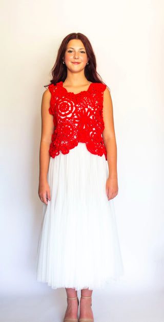 Hand Crochet Floral Top Size M