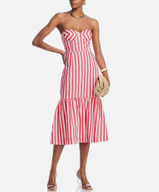 Aqua Red and White Cotton Striped Dress