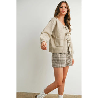 Tie Front Taupe Cardigan