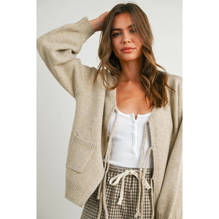 Tie Front Taupe Cardigan