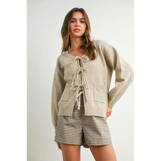 Tie Front Taupe Cardigan