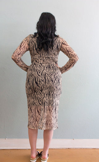 Karen Kane Zebra Print  Shirred Midi Dress