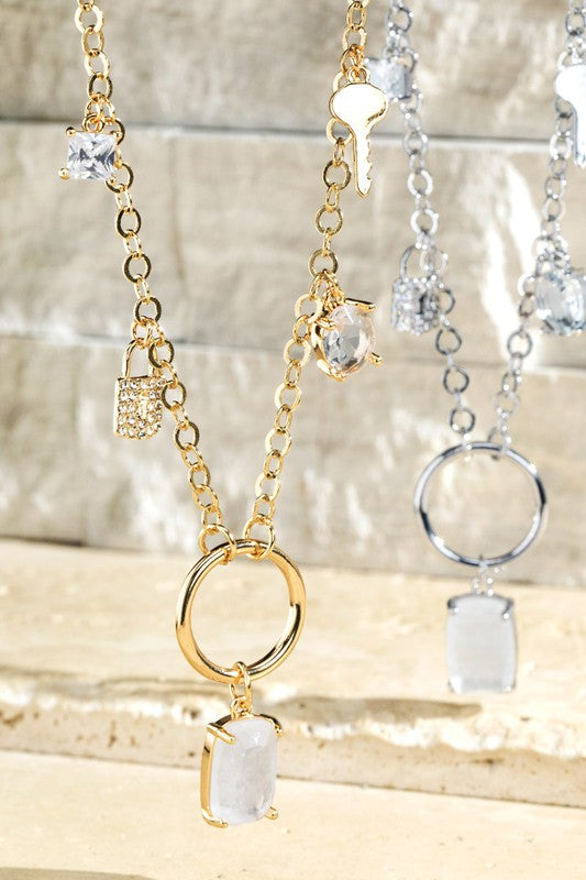 Pave Crystal Charm Necklace
