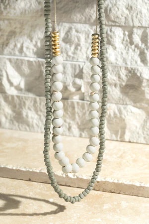 Boho Layered Wood Bead Necklace