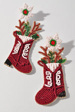 Seed Bead Christmas Boots Earrings