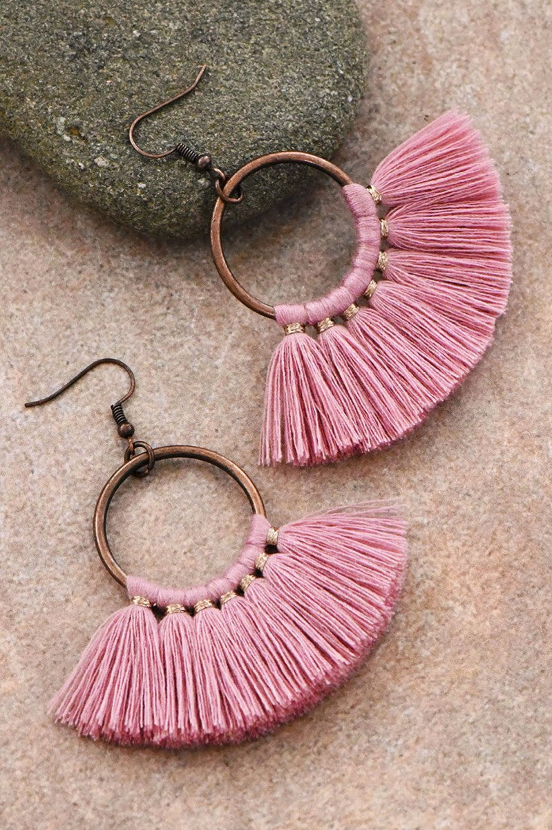 Pink Boho Tassel Earrings