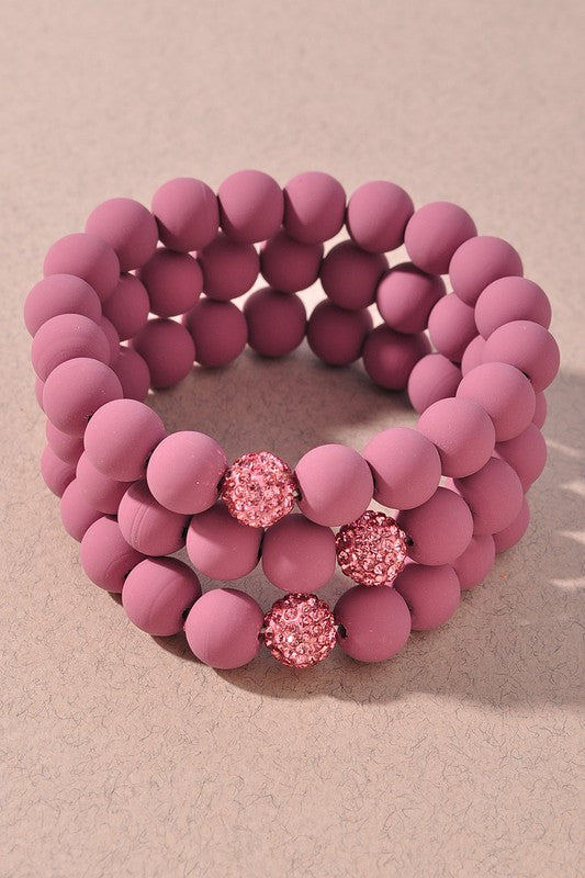 Clay Ball & Pave Stone Bracelet Set