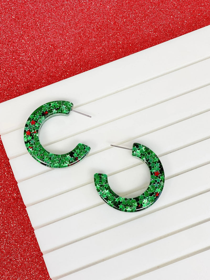 Holiday Star Glitter Resin Hoops