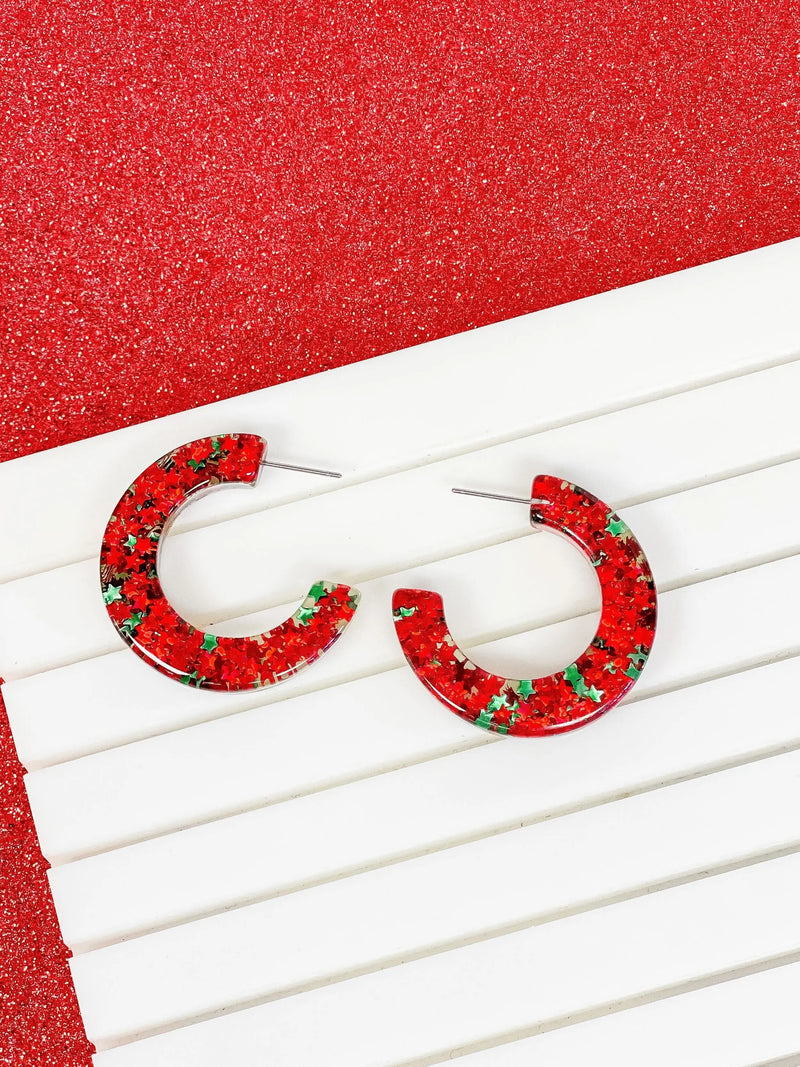 Holiday Star Glitter Resin Hoops