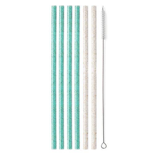 Swig Life Glitter Clear & Aqua Reusable Straw Set