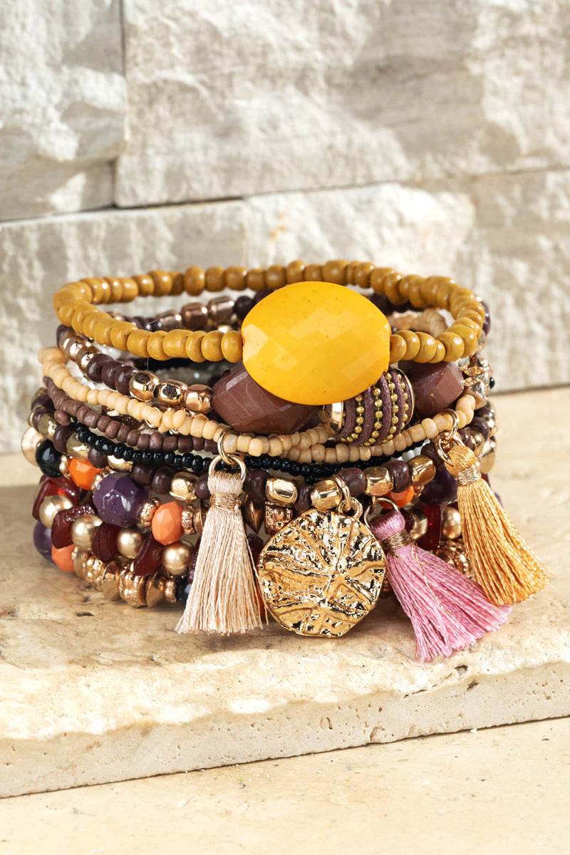 Tassel and Layered Beads Bracelet Set