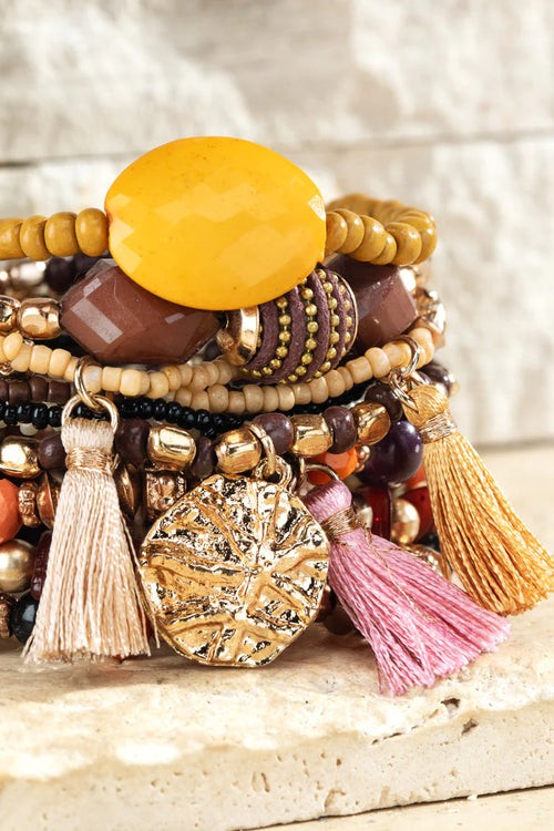 Tassel and Layered Beads Bracelet Set