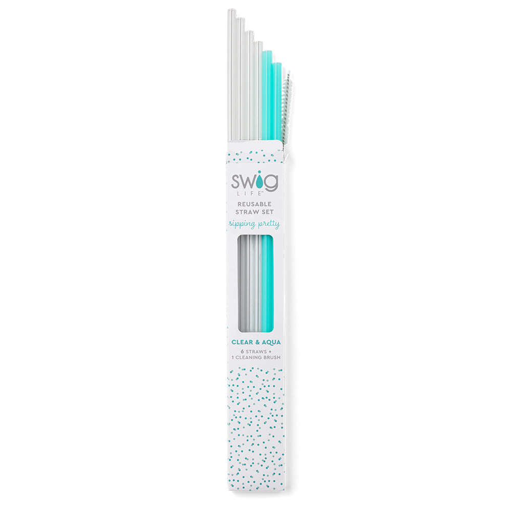 Swig Life Clear & Aqua Reusable Tall Straw Set – Bronze Seal