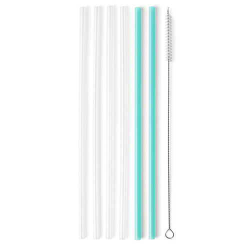 Swig Life Clear & Aqua Reusable Tall Straw Set