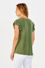 Jaqui Flutter Sleeve Top in Olive Oil by Another Love